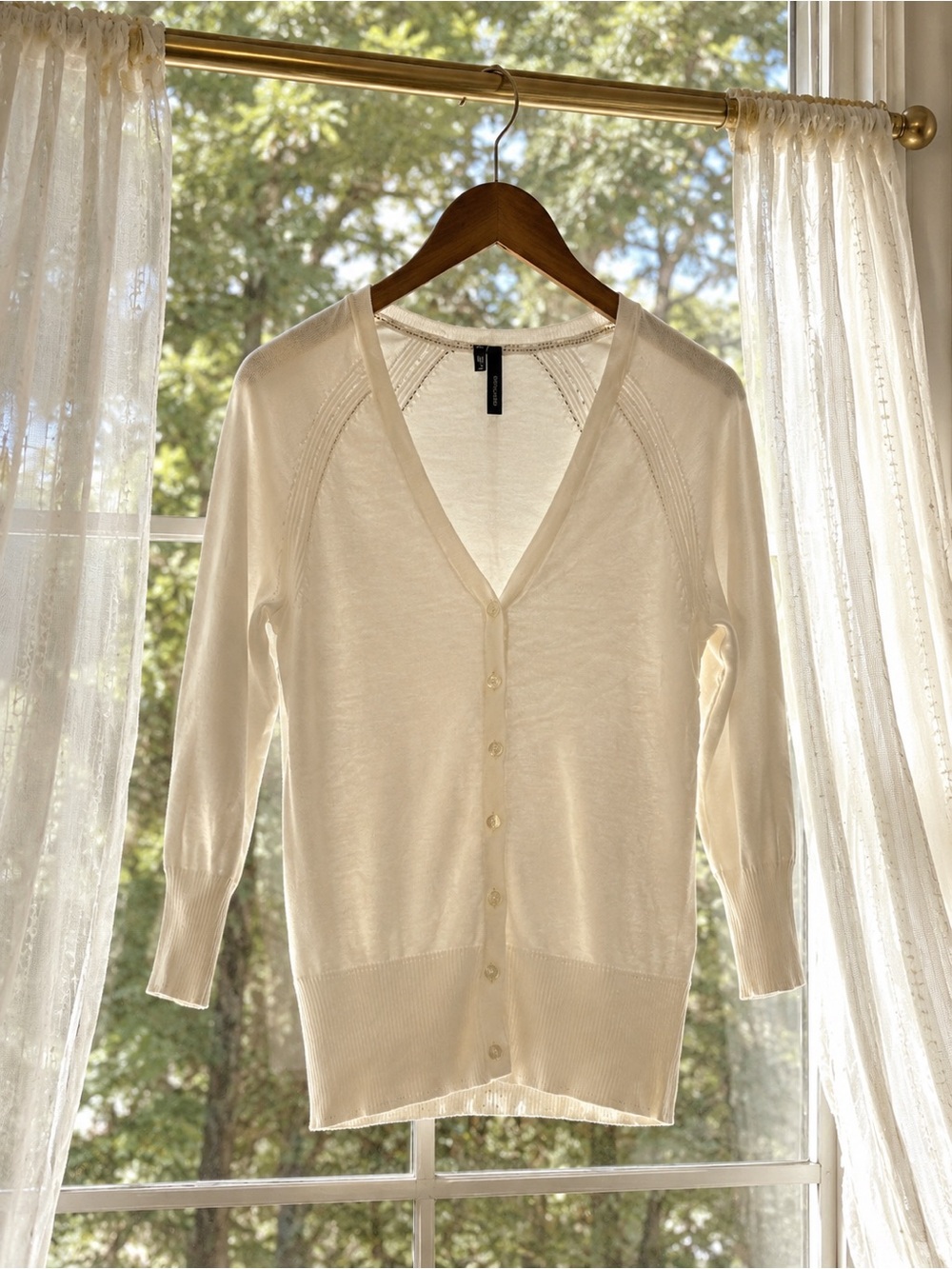 Maurices Light Cream V-Neck Button Cardigan